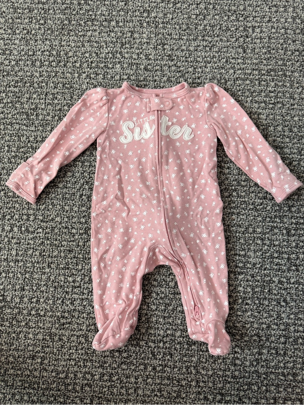 Carter's Pink Floral 'Little Sister' Zipper Footie Pajama